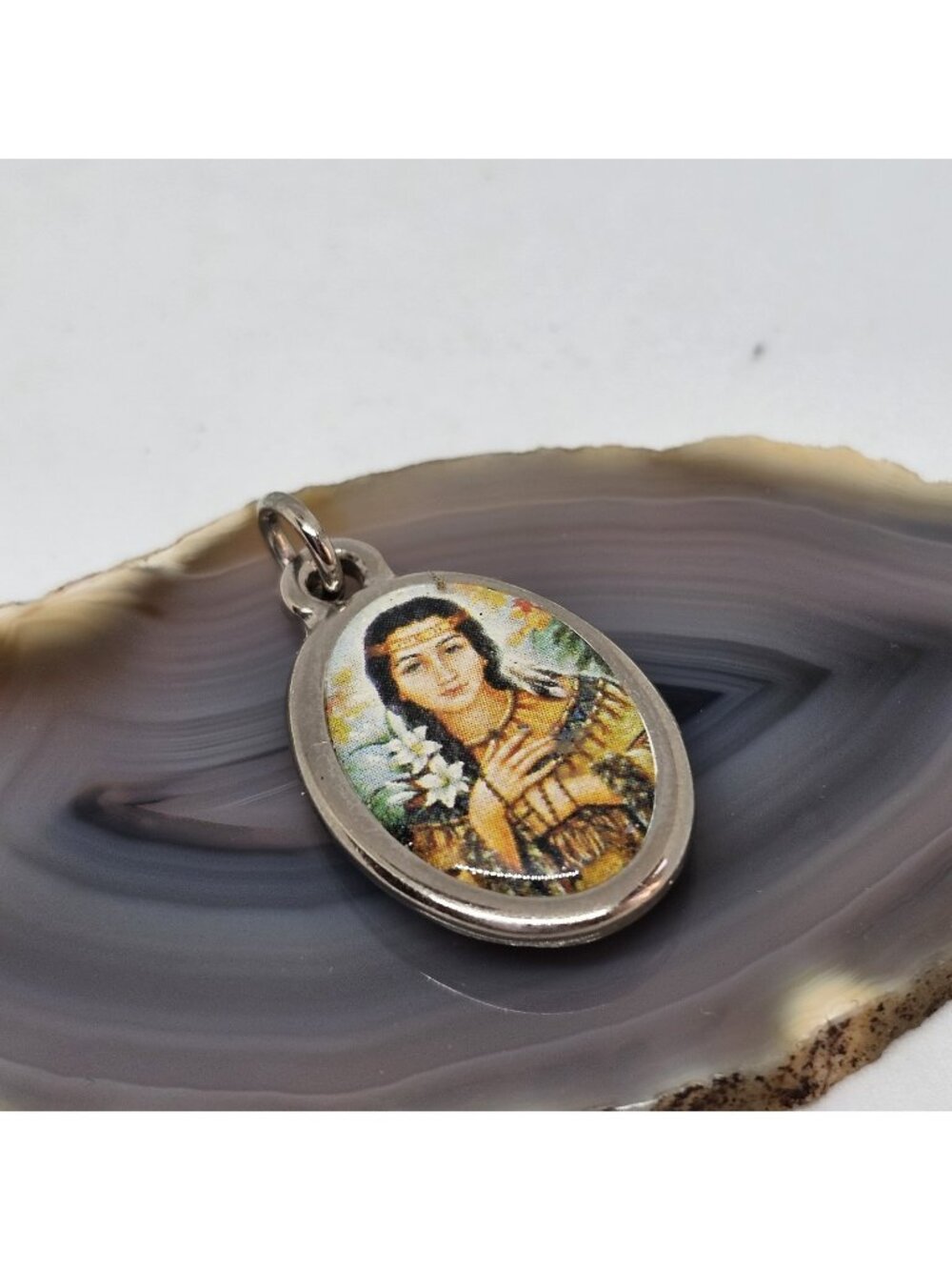 1st Native American Saint Kateri Tekakwitha patron ecology relic pendant medal